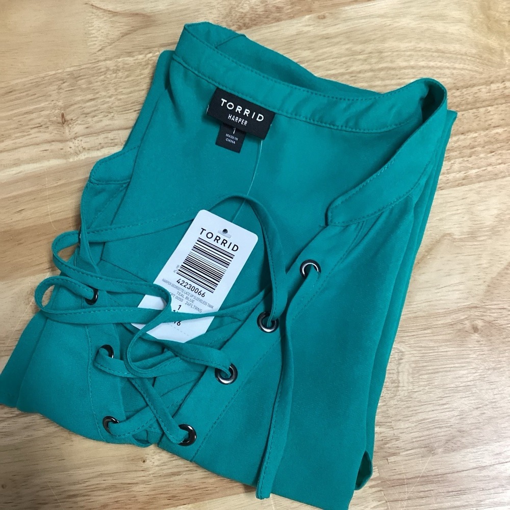 Ladies Torrid Harper Georgette Lace Up Sleeveless‎ Tank- Teal- 1X- NWT
